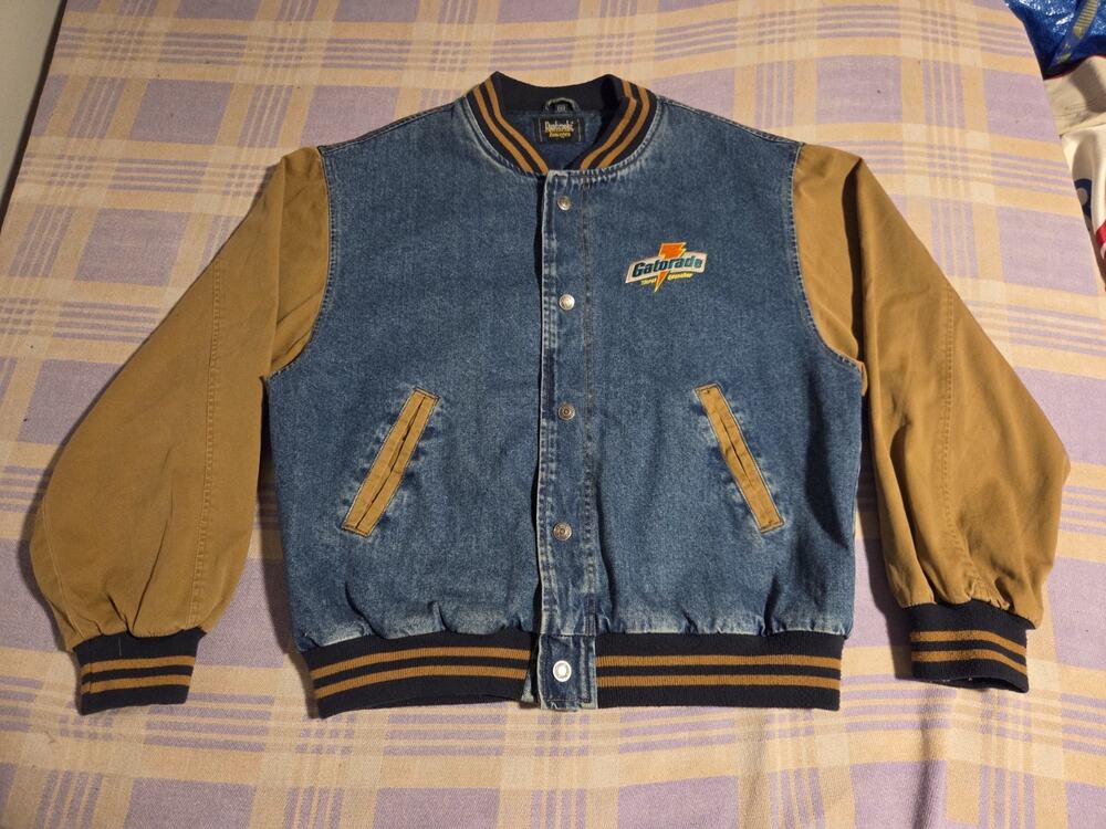 Vintage Gatorade Jacket Mens XL Blue Brown Denim Varsity Bomber Dunbrooke 90s